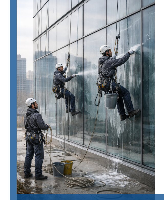 Промышленная мойка панорамных окон на высоте в Шатуре