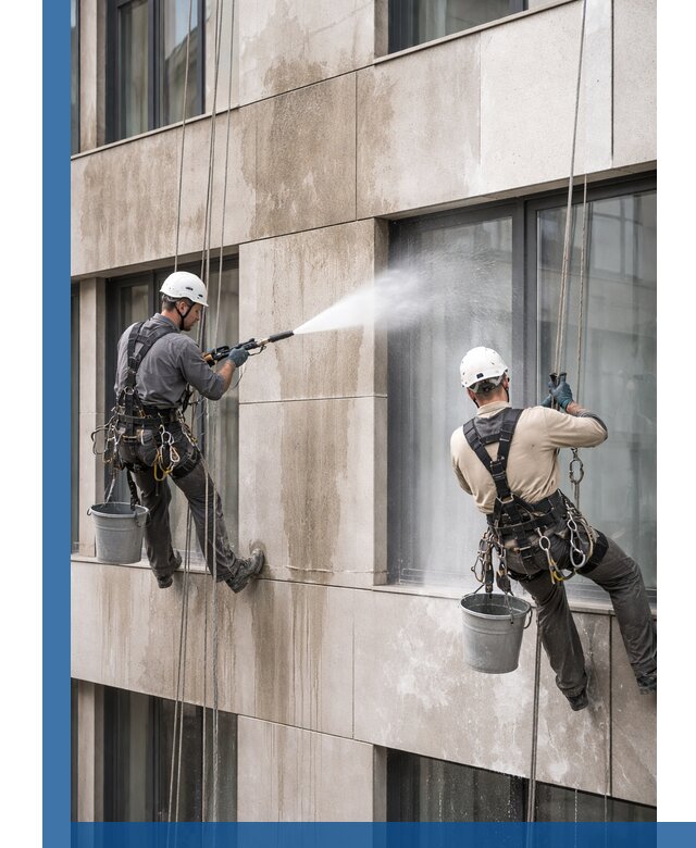 Послестроительная мойка фасада промышленным альпинизмом в Шатуре