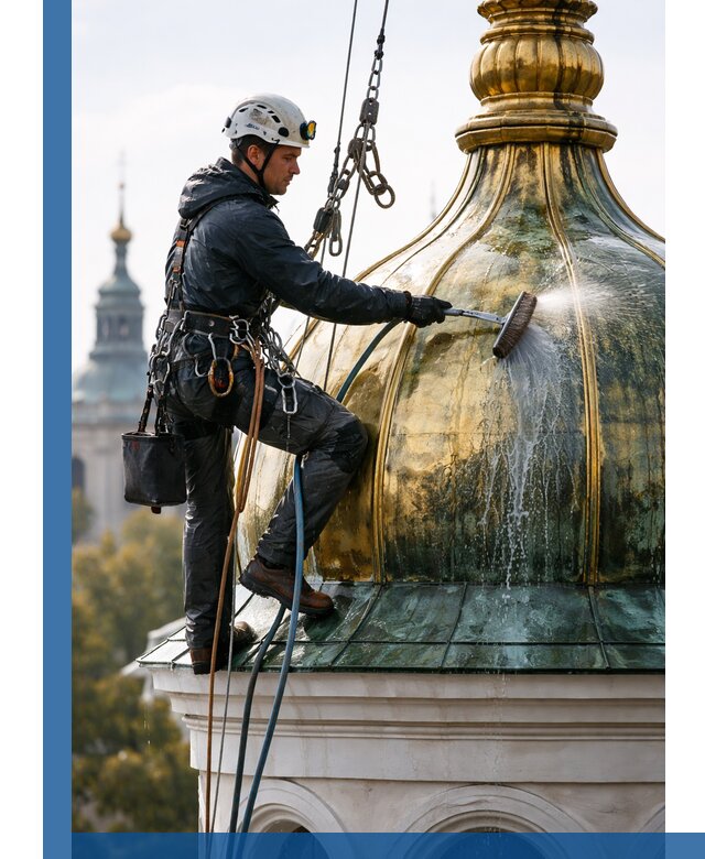 Профессиональная мойка куполов и шпилей высотными альпинистами в Шатуре