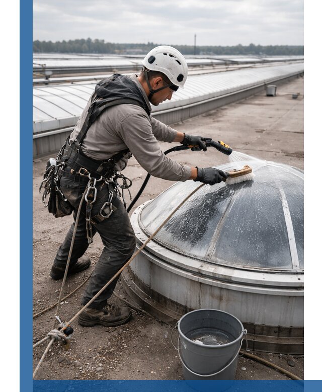 Мойка зенитных фонарей на кровле для промышленных объектов в Шатуре