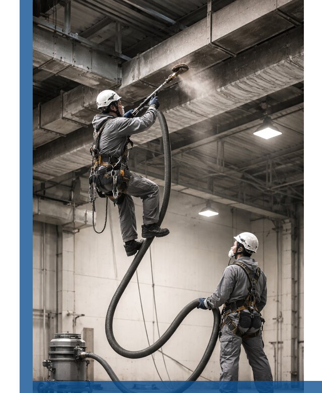 Обеспыливание потолочных конструкций в Шатуре промышленным альпинизмом