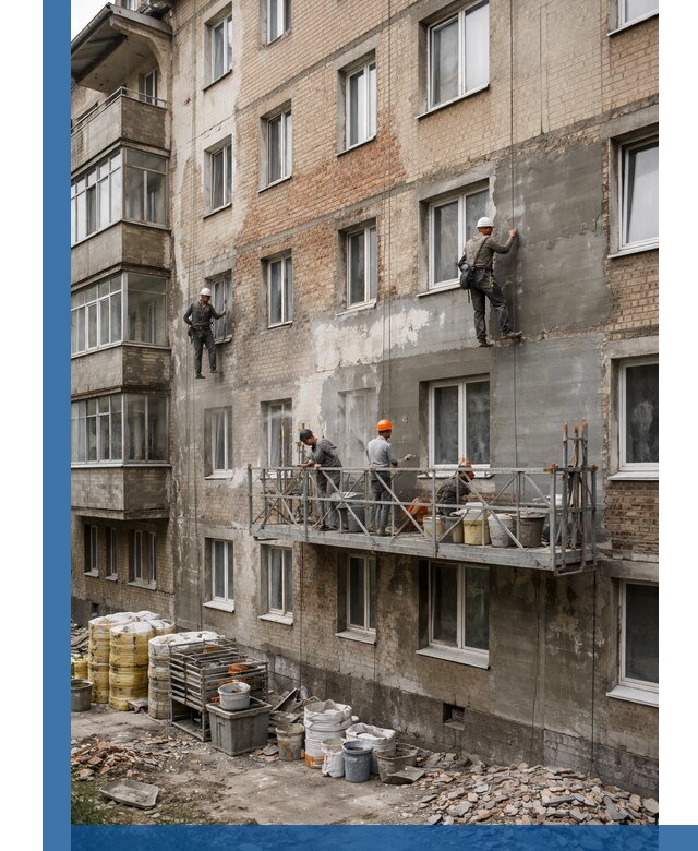 Капитальный ремонт фасада в Шатуре с восстановлением и гидроизоляцией