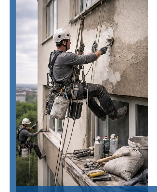 Косметический ремонт фасада зданий в Шатуре промышленными альпинистами