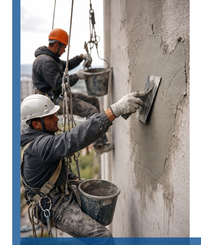 Штукатурка фасада на высоте в Шатуре профессиональные работы