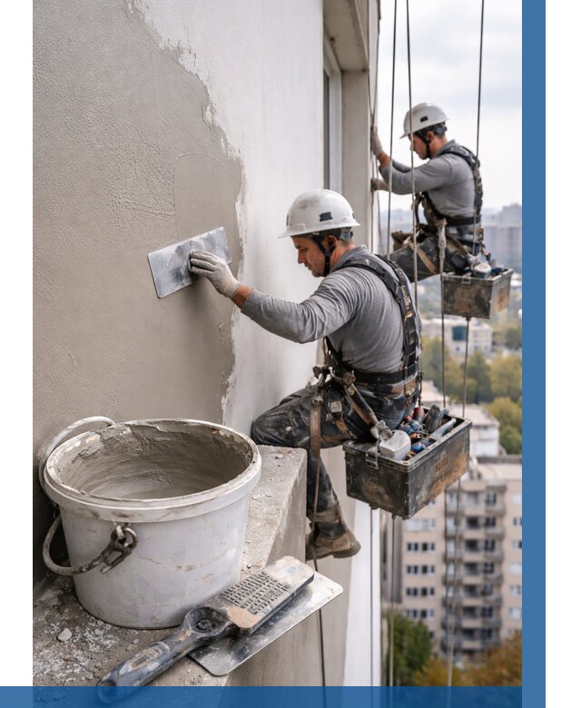 Шпаклевка фасада на высоте в Шатуре от 717 р. | ВЫСОТНИК-Штр