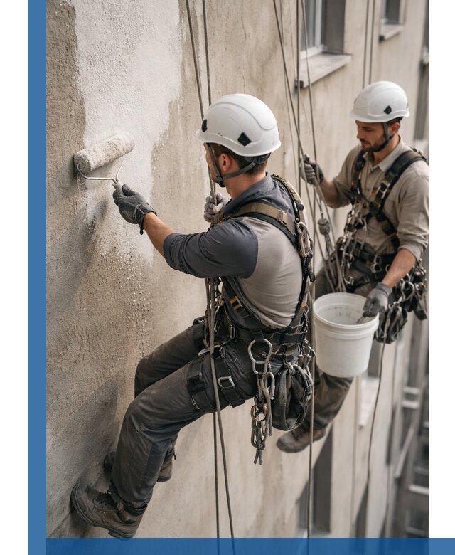 Грунтовка фасада на высоте в Шатуре промышленными альпинистами