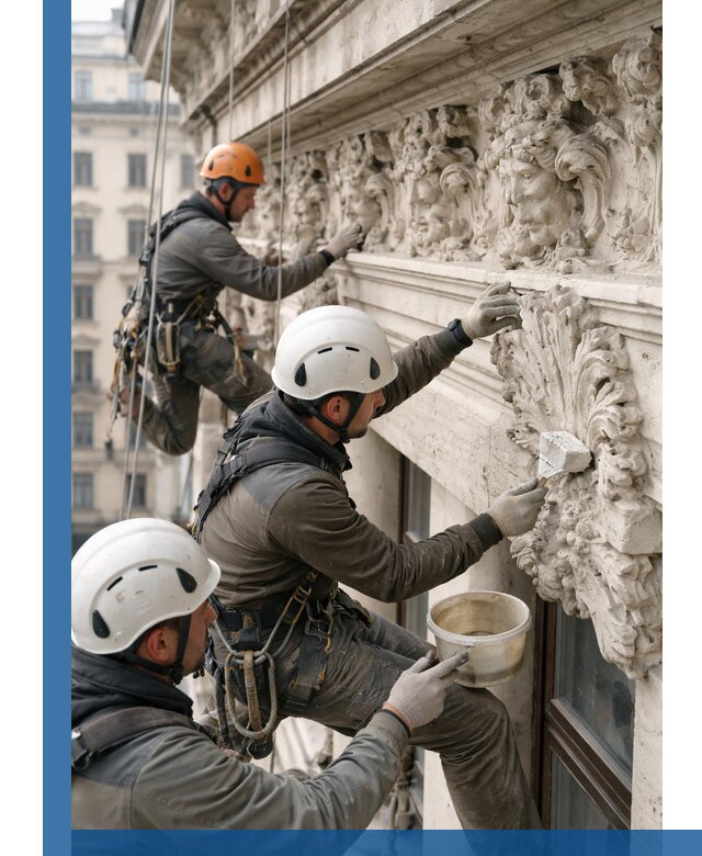 Реставрация фасадной лепнины с высотными работами в Шатуре