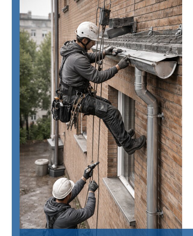 Монтаж водосточной системы на здании в Шатуре под ключ