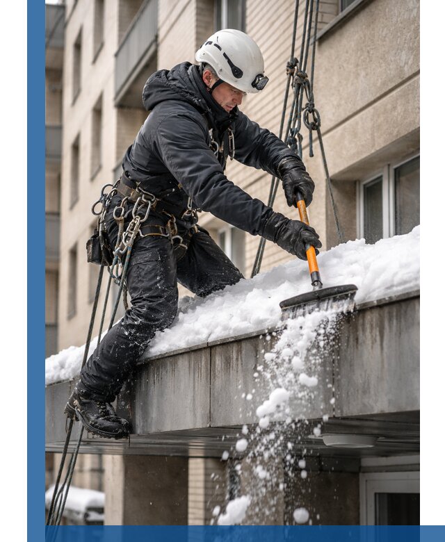 Очистка козырьков от снега в Шатуре круглогодично безопасно