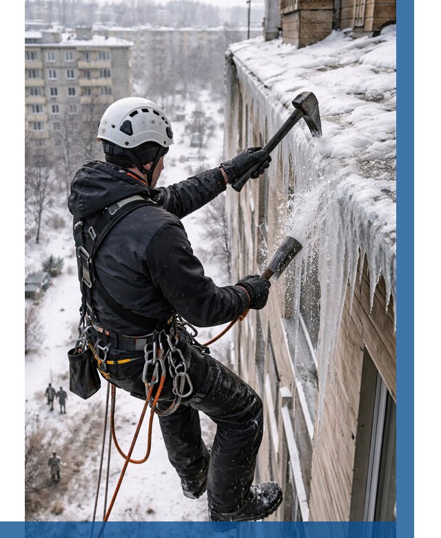 Сбивание сосулек с крыши в Шатуре по цене от 4610 р. | ВЫСОТНИК-Штр