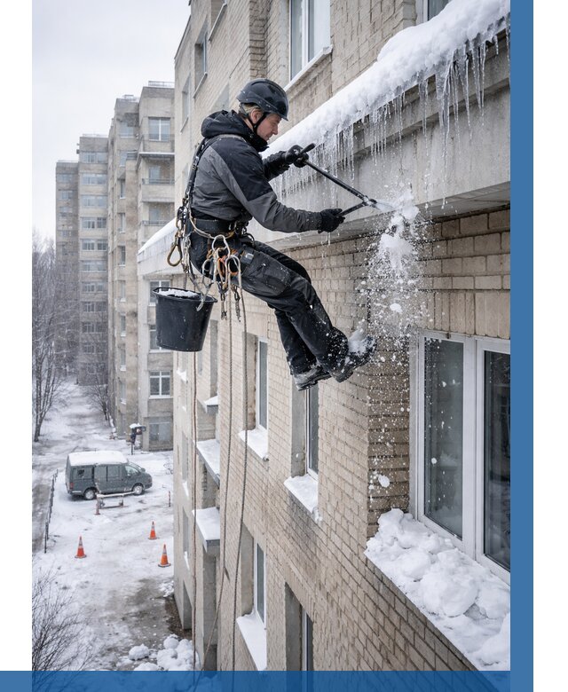 Удаление наледи с карнизов в Шатуре от 359 р. | ВЫСОТНИК-Штр