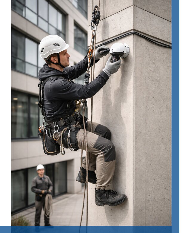 Монтаж камер видеонаблюдения на фасаде в Шатуре от 8707 р.-ВЫСОТНИК-Штр