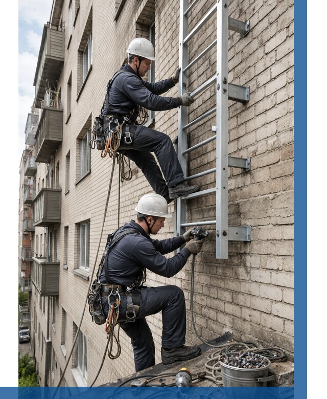 Монтаж пожарной лестницы в Шатуре от 25610 р заказать у ВЫСОТНИК-Штр