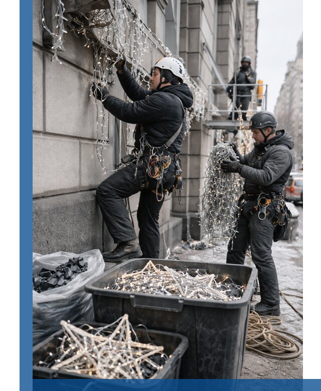 Демонтаж новогоднего оформления и гирлянд в Шатуре