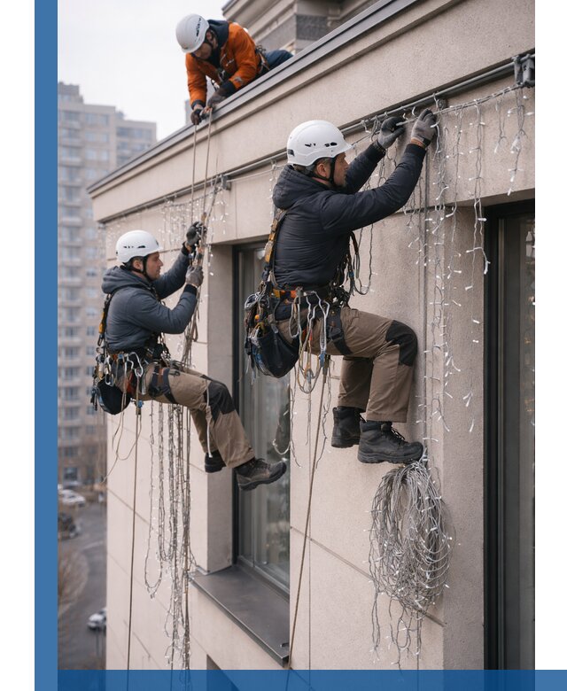 Монтаж праздничных гирлянд на фасаде в Шатуре для зданий