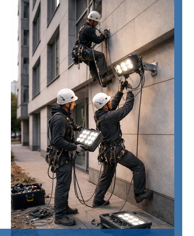 Монтаж прожекторов на фасаде в Шатуре от 7683 р. | ВЫСОТНИК-Штр