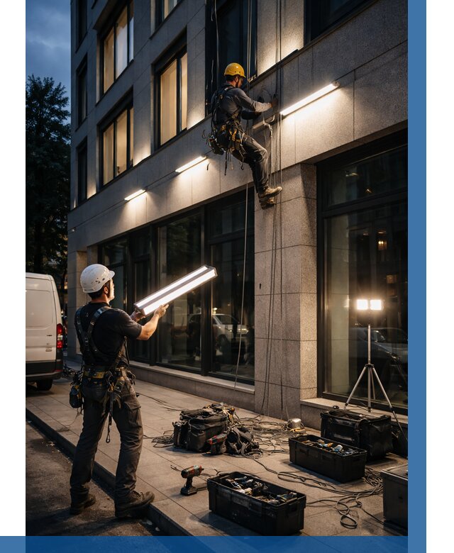 Монтаж архитектурной подсветки здания в Шатуре от 2561 р.|ВЫСОТНИК-Штр