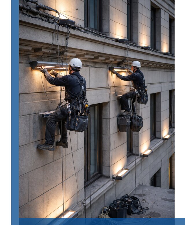 Монтаж архитектурной подсветки фасадов зданий в Шатуре