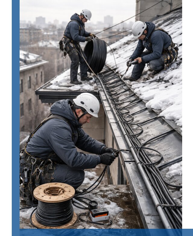 Монтаж греющего кабеля на кровле в Шатуре под ключ