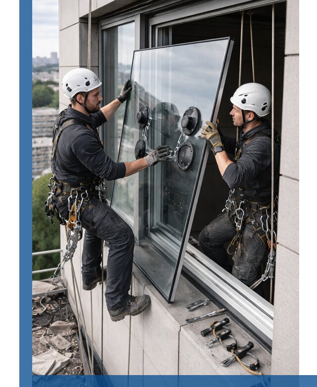 Замена стеклопакетов на высоте с промышленными альпинистами в Шатуре