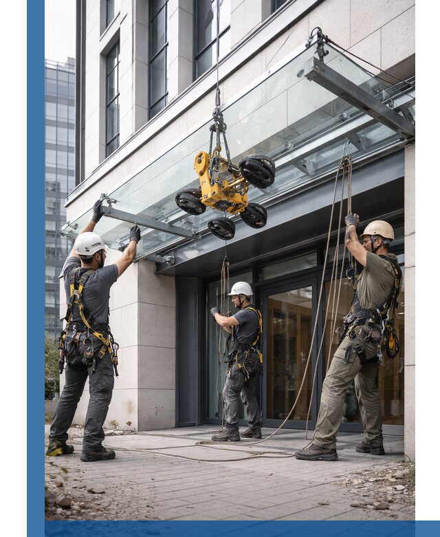 Монтаж стеклянных козырьков под ключ в Шатуре для зданий