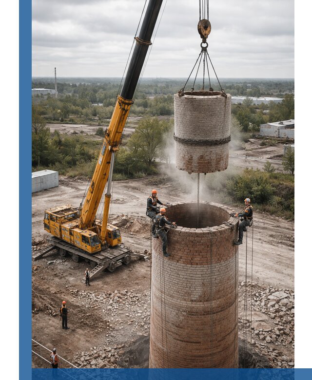 Демонтаж дымовой трубы в Шатуре с гарантиями безопасности