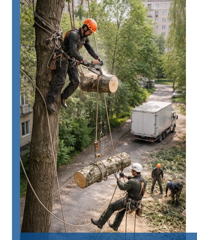 Спил деревьев альпинистами в Шатуре, безопасно и без повреждений